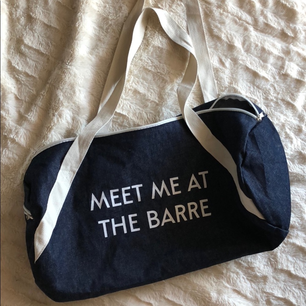 Denim ‘Meet me at the barre’ small duffel gym bag